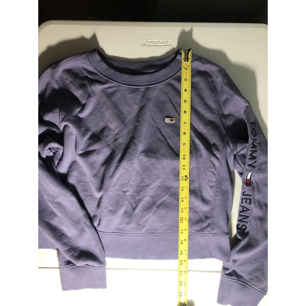 Tommy Hilfiger Sweatshirt Womens Large Purple Crewneck Logo Crop Vintage - Picture 4 of 5